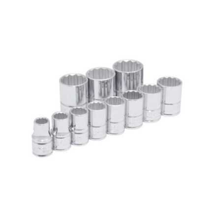 Juego de dados cuadro de 1/2" 12 puntas en pulgadas en riel 11 piezas Urrea 54111