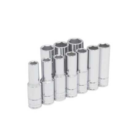 Juego de dados largos cuadro de 1/2" 6 puntas metricos en riel 10 piezas Urrea 54216