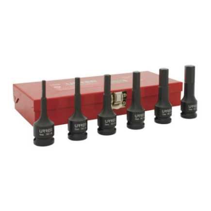 Juego de dados de impacto con punta hexagonal cuadro de 1/2" metricos 6 piezas Urrea 74250