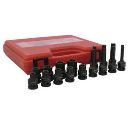 Juego de dados de impacto torx hembra y punta torx cuadro de 1/2" 16 piezas Urrea 74ET17