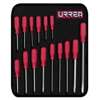 Juego de destornilladores con mango rojo combinados 15 piezas Urrea 9600ER