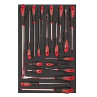 Juego de destornilladores mango bimaterial varias puntas bandeja laminada 19 piezas Urrea CH307