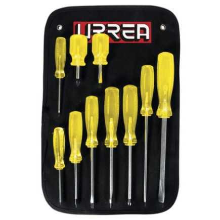 JBUD02 Juego de destornilladores con mango ámbar combinados 10 piezas Urrea