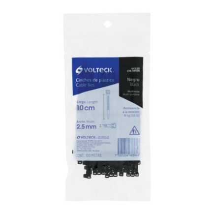 Bolsa con 100 cinchos plásticos 18 lb, 100x2.5 mm, negros