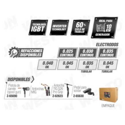 Soldadora INVERSOR MULTIPROCESO 4EN1 AC/DC MMA/TIG/MIG 200A 220V WEST-Z67100