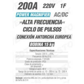 Soldadora INVERSOR MULTIPROCESO 4EN1 AC/DC MMA/TIG/MIG 200A 220V WEST-Z67100