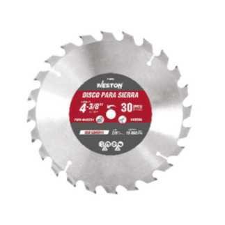 DISCO PARA SIERRA CIRCULAR P/MADERA 4-3/8'' X 7/8'' 30DT BUJE 3/4 WEST-Z25000