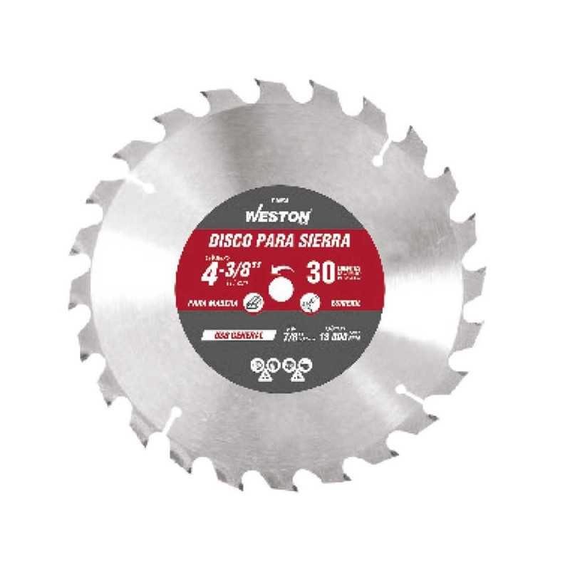 DISCO PARA SIERRA CIRCULAR P/MADERA 4-3/8'' X 7/8'' 30DT BUJE 3/4 WEST-Z25000