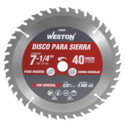 DISCO PARA SIERRA CIRCULAR P/MADERA 7-1/4'' X 5/8'' 40DT WEST-Z25025