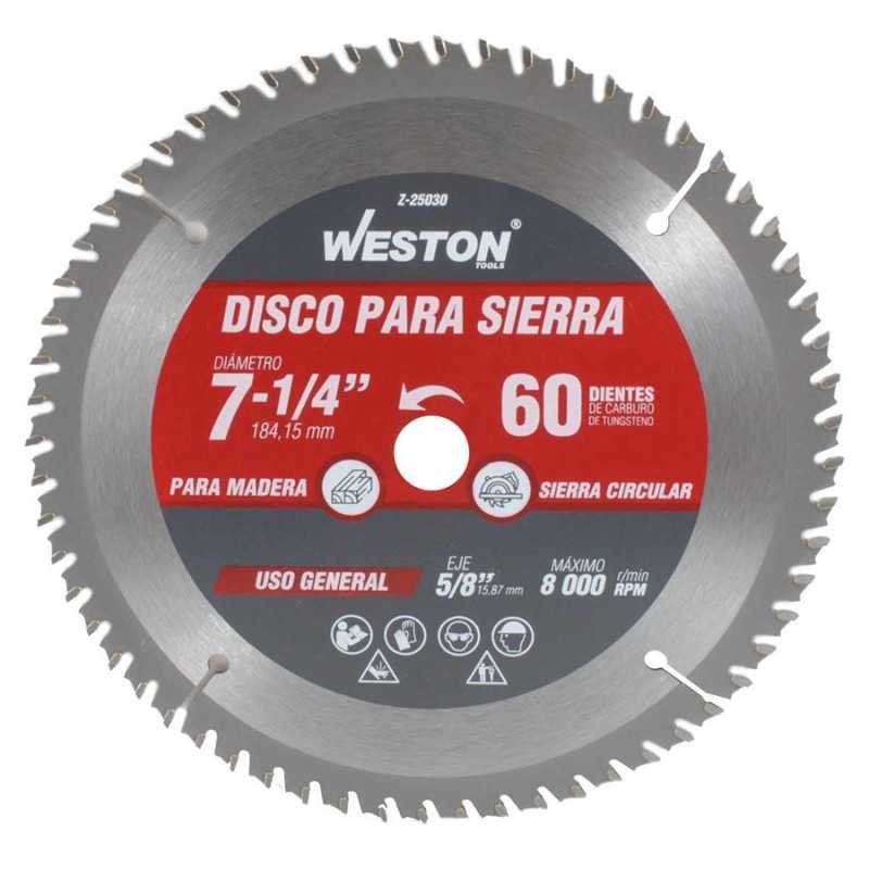 DISCO PARA SIERRA CIRCULAR P/MADERA 7-1/4'' X 5/8'' 60DT WEST-Z25030