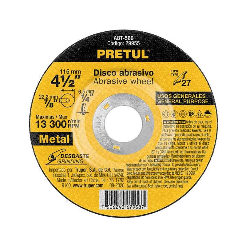 Disco Tipo 27 De 4-1/2' X 6.2 Mm Desbaste De Metal, Pretul