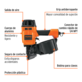 Clavadora Neumática Para Clavo En Rollo, 70Mm TRUPER 103722