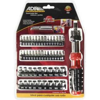 Desarmador tipo matraca + 60 puntas intercambiables ADIR 789