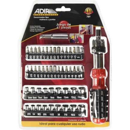 Desarmador tipo matraca + 60 puntas intercambiables ADIR 789