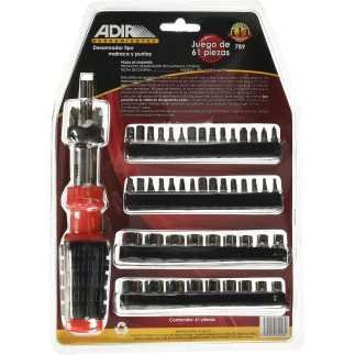 Desarmador tipo matraca + 60 puntas intercambiables ADIR 789