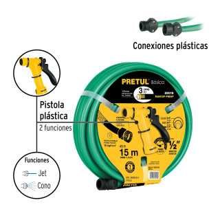 Manguera 15 M Y Pistola De Riego Pretul 25019