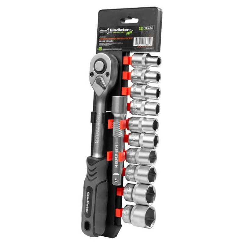 Dados 1/2" métricas 10-24 mm + matraca Set 12 pzs