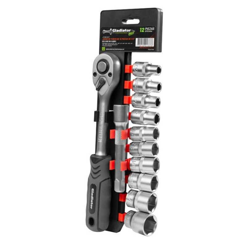 Dados 1/2" pulgadas 11/32"-15/16" + matraca Set 12 pzs