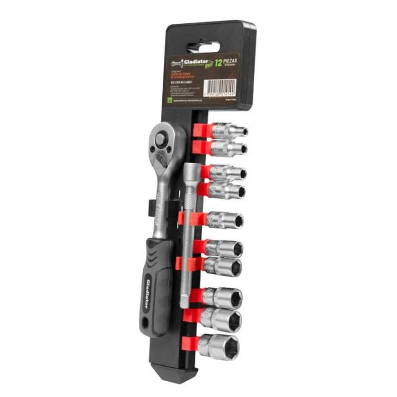 Dados 1/4" pulgadas 5/32"-1/2" + matraca Set 12 pzs