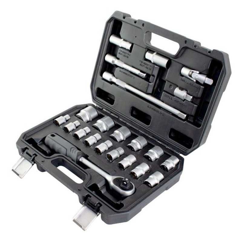 Dados 1/2" métricas + Matraca Estuche 22 pzs