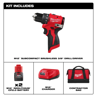 Taladro Atornillador 3/8" 12 V BL + 2 Baterías 2 A + bolsa MILWAUKEE 3401-22
