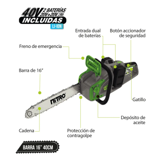 Electrosierra 16" 40 V Bl + 2 Baterías 2 A + Cargador NITRO MSB106