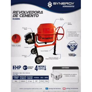 Revolvedora de Concreto 260 L 3 Hp 4T 105 cc SYNERGY RC260KG