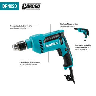 Taladro 1/2" 630 W 0-3,000 Rpm Makita DP4020
