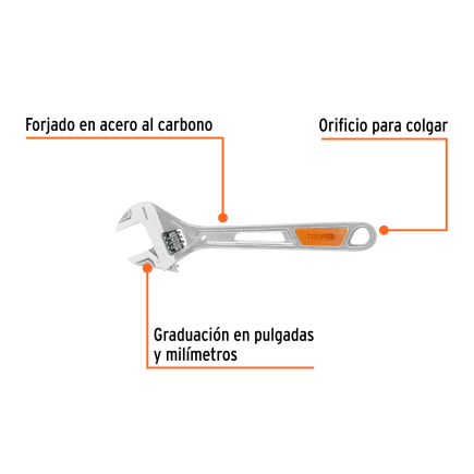 Llave ajustable (perico) 8' cromada mango de PVC, Truper