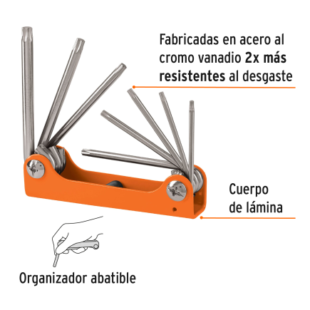 Llaves Torx Tipo Navaja, Cuerpo De Lámina, Truper 8 Pzas