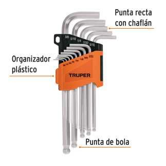 Llaves Allen Punta Bola Largas 13 Piezas Truper 13645