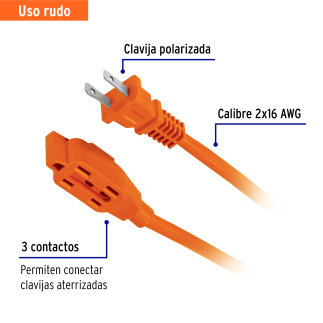 Extension electrica uso rudo, 6 m, calibre 16, Volteck 48044