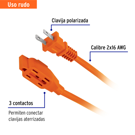 Extension electrica uso rudo, 6 m, calibre 16, Volteck 48044