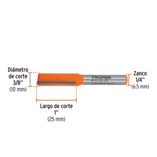 Broca para router, recta 2 filos, 3/8' TRUPER TRUP-11455