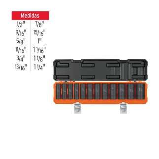 Juego De 12 Dados Largos Cuadro 1/2' De Impacto 6 Puntas Std
