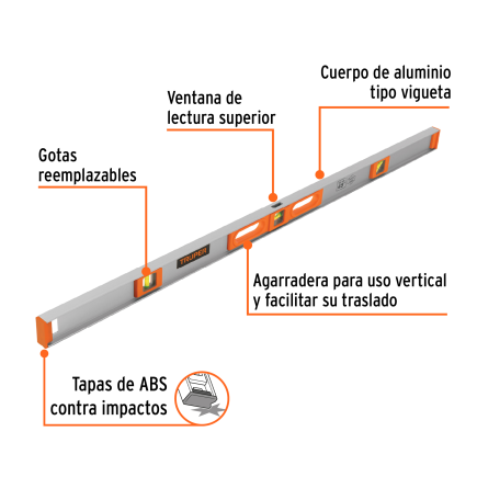 Nivel de 36" cuerpo de aluminio con protección de ABS 17038