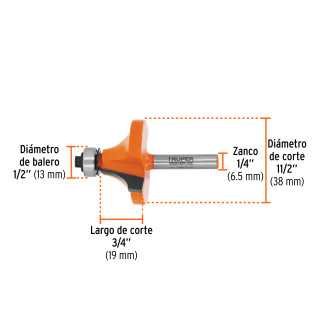 Broca para router, redondeado, 1-1/2' con balero TRUPER TRUP-11471