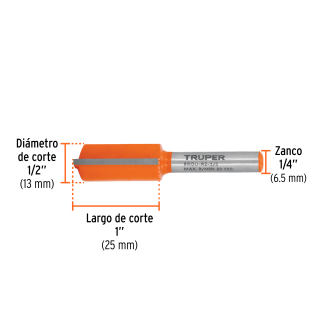 Broca para router, recta 2 filos, 1/2' TRUPER TRUP-11456