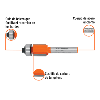 Broca para router, corte recto, 1/2' con balero TRUPER TRUP-11444
