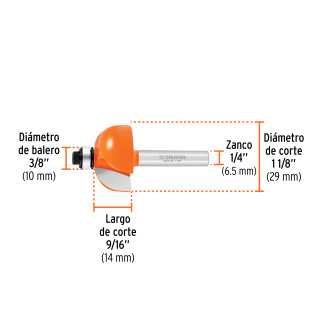Broca para router, bocel cuarto, 1-1/8' con balero TRUPER TRUP-11485