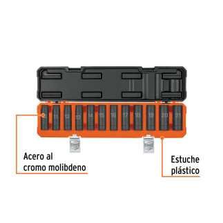 Juego De 12 Dados Largos De Impacto Cuadro 1/2', 6 Puntas Mm