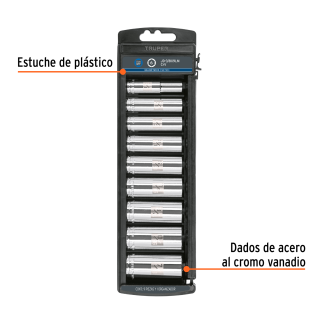 Juego De 9 Dados Largos Cuadro 3/8' Mm, Truper