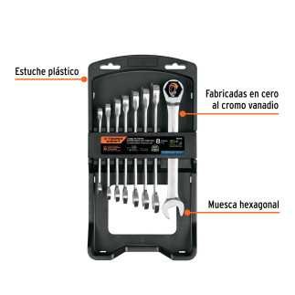 Llaves Combinadas Mm Pulidas Con Matraca, Expert Jgo 8 Pzas Tr