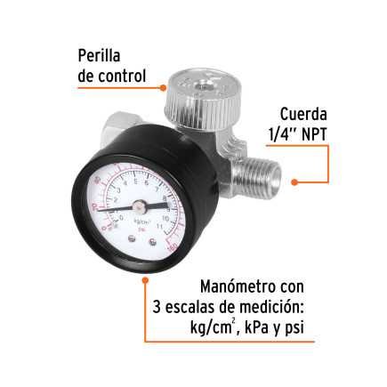 Regulador de aire con manómetro, cuerda 1/4 NPT, Truper TRUP-19239