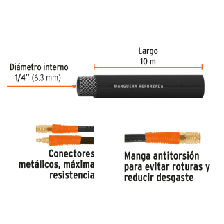 Manguera de hule para compresor, 10 m x 1/4', Truper TRUP-17080