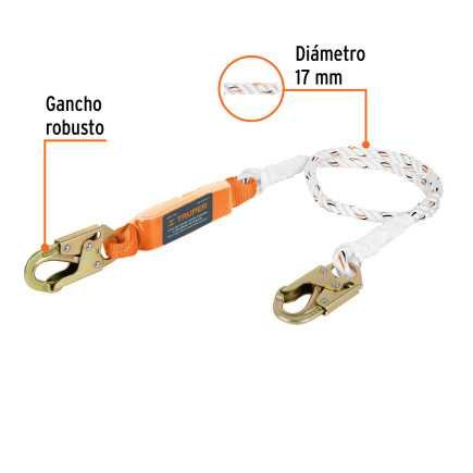 Línea De Vida 1.8M Cuerda Políéster, Absorbedor Impacto,Ansi TRUP-10763