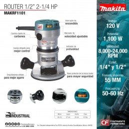 Router 2-1/4 Hp 0-24,000 Rpm 1,100 Watts Makita RF1101 MAKRF1101 MAKITA HERRAMIENTAS