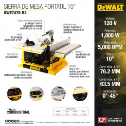 Sierra De Mesa Portatil 10" 1,800 Watts Dewalt DWE7470-B3 DWE7470-B3 DEWALT