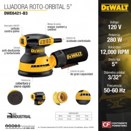 Lijadora Roto-Orbital Palma Mano 5" 1,200 Rpm 3/32" Dewalt DWE6421-B3 DWE6421-B3 DEWALT