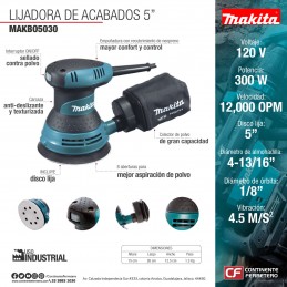 Lijadora De Acabados 5" 12,000 opm 300 Watts Makita BO5030 MAKBO5030 MAKITA HERRAMIENTAS